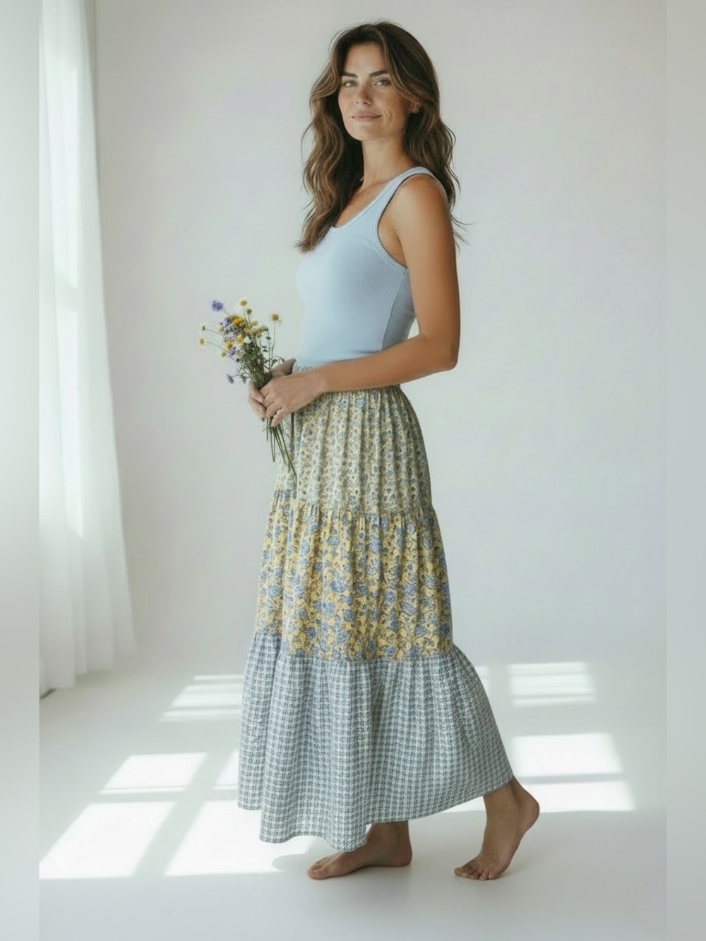 Cotton Tiered Boho Multi-Pattern Skirt Size M